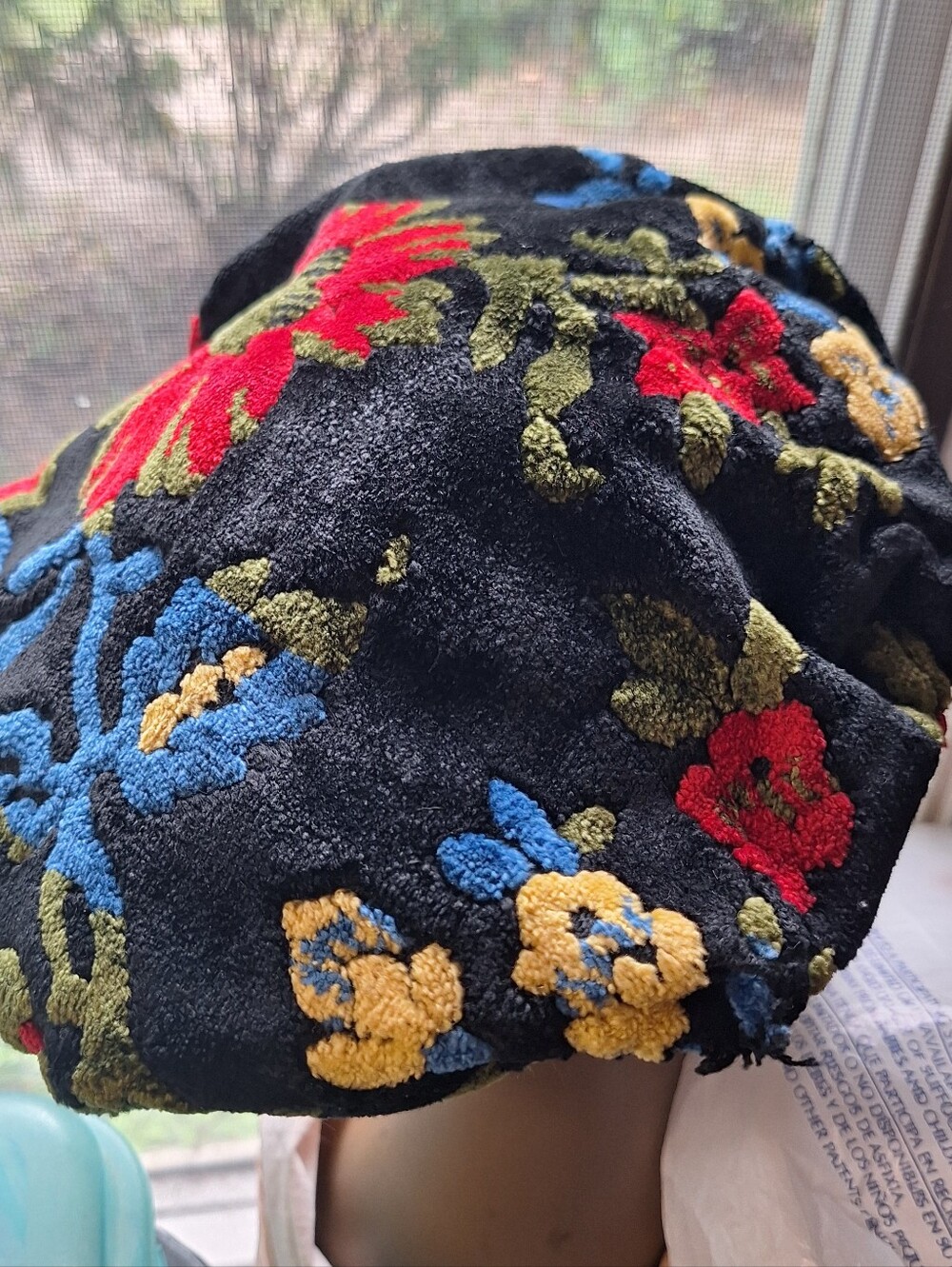 Vintage Tapestry Beret Floral Velour Hippie Chic Festival Aesthetic Kitchy USA - Picture 6 of 7